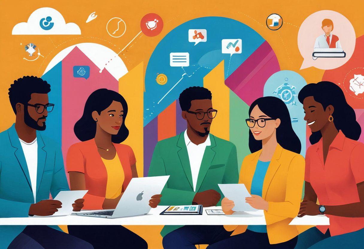 A diverse group of people, each representing different backgrounds, actively discussing and examining various insurance brochures and digital devices, surrounded by icons symbolizing protection, security, and choice. The atmosphere is bright and hopeful, highlighting empowerment and informed decision-making. Elements like charts and graphs subtly integrated in the background to illustrate smart choices. vibrant colors. modern illustration.
